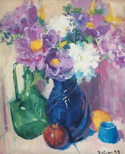Peonies and Blue Glass