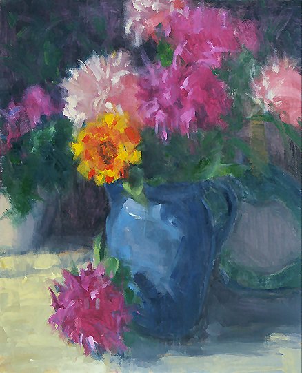 Flowers in a Blue Pitcher
