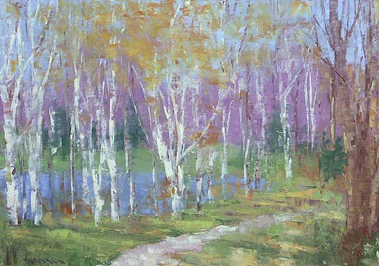 Birches Near a Pond