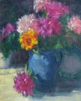 Flowers in a Blue Pitcher