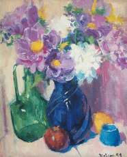 Peonies and Blue Glass